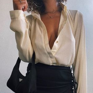 Verge Girl cream pleated button up shirt